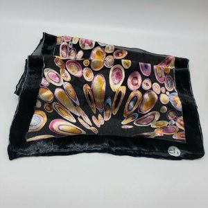 Vintage CAROLINA HERRERA Rectangle Soft Black Womens Scarf Geometric Oval Print